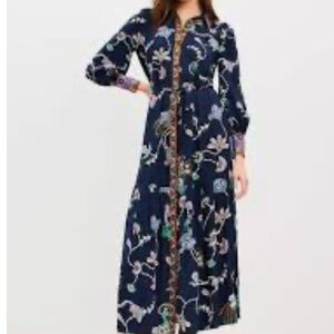 LOFT Navy Floral Long Sleeve Dress